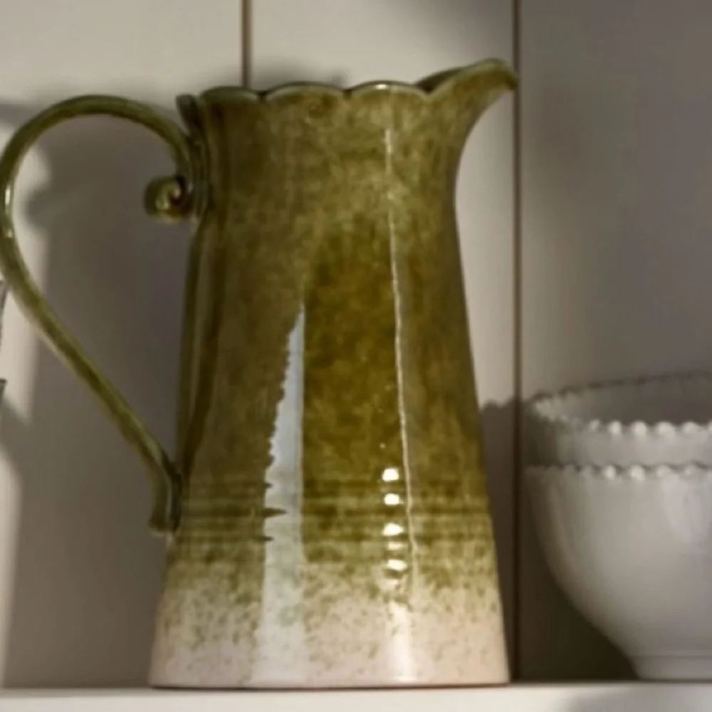 Anthropologie Ruffle Reactive Glaze Stoneware Pitcher